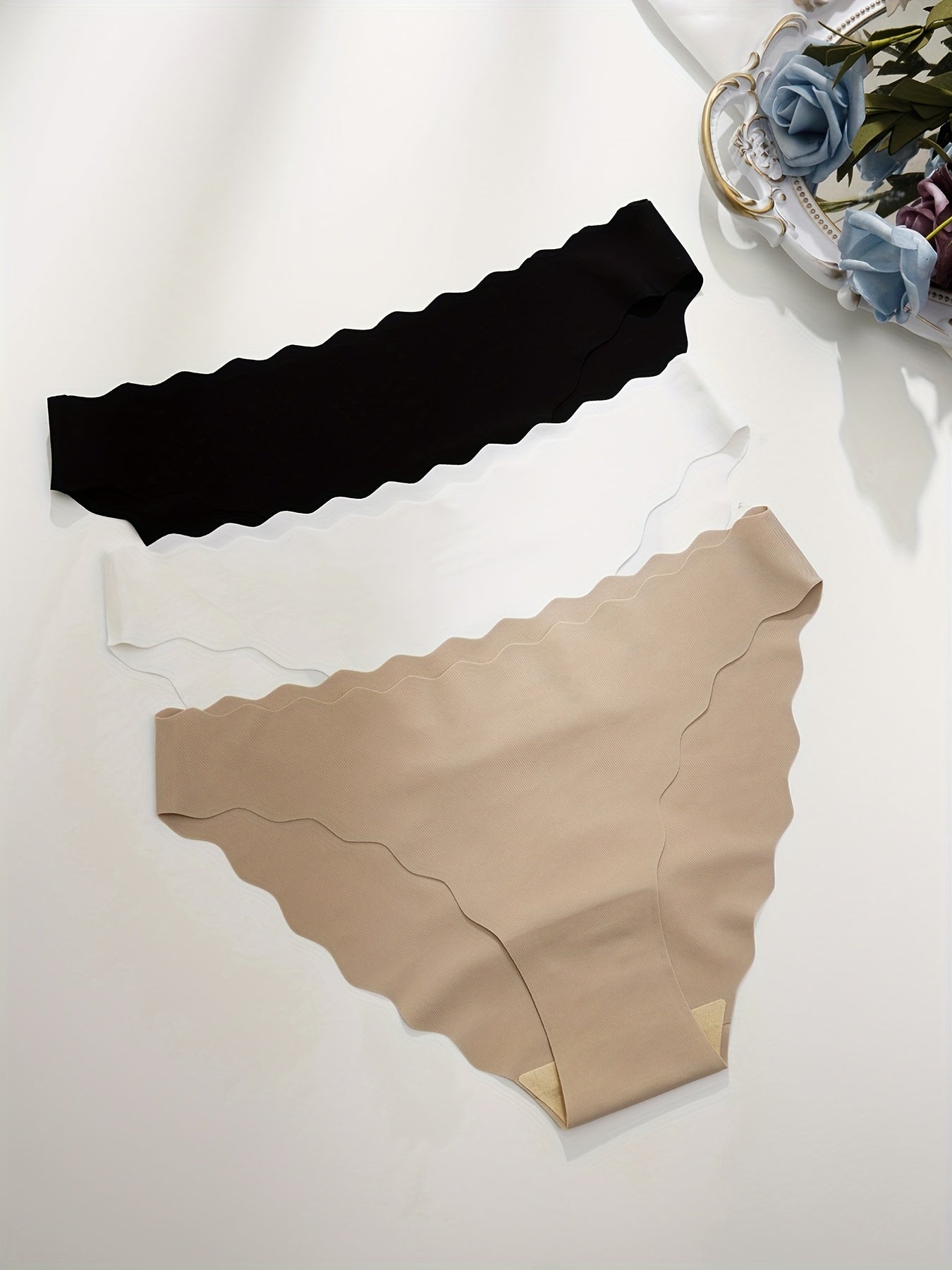 Pack de 3 braguitas sin costuras para mujer de color sólido, cómodas y elásticas