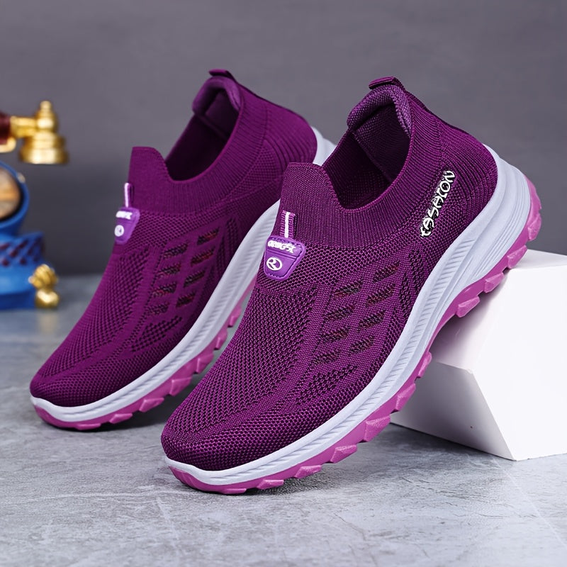 Women's Slip-On Sneakers Breathable Mesh Casual Shoes Maroon White