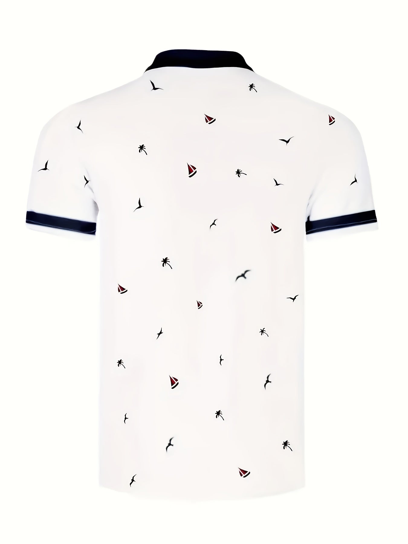 Erkaklar uchun premium 3D raqamli bosma golf polo koftasi, yengli yaka, cho'ziladigan to'qima, butun yuzaga bosma dizayn, oddiy moslashuv - 100% polyester