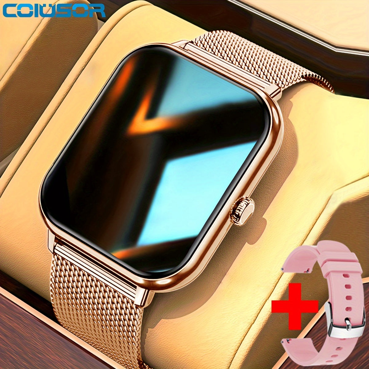 Умные часы COIUSOR с HD-дисплеем 4,65 см, золотистой сетчатой лентой, беспроводные, с уведомлением о сидячем образе жизни, управлением музыкой и камерой, более 100 режимами фитнеса, совместимы с iOS и Android.