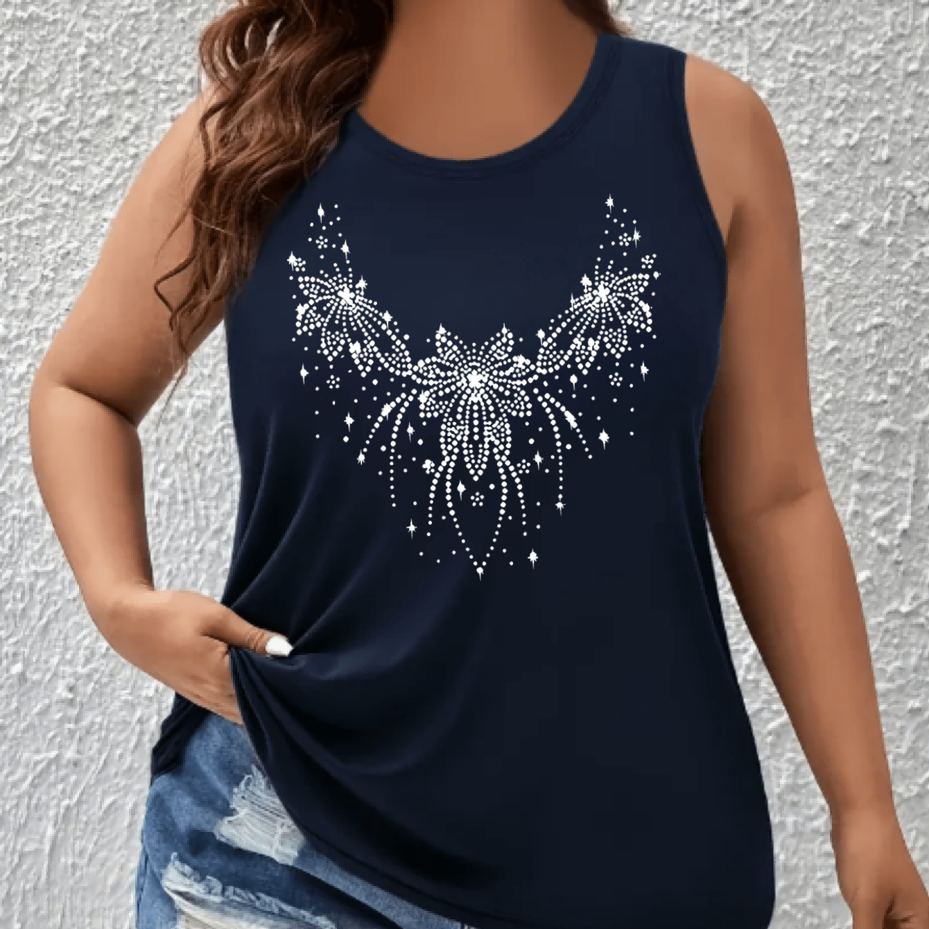 Plus Size Women's Off-Shoulder Vest Top Geometric Print Sleeveless Shirt Summer Breathable Stretch