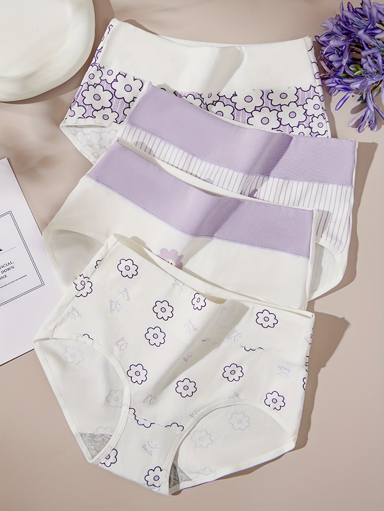 Women's Cotton Printed High-Waisted Shorts 4-Pack Butt-Lifting Waist-Training Autumn Winter