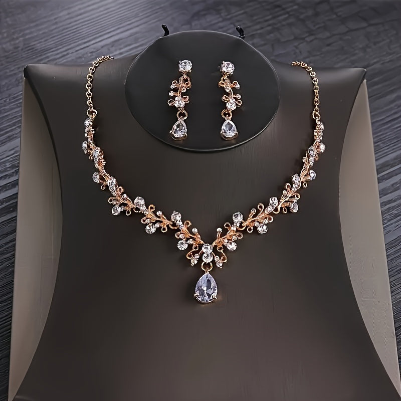 Bridal Jewelry Set Rhinestone Crown Necklace Earrings Wedding Accessories Alloy for Women