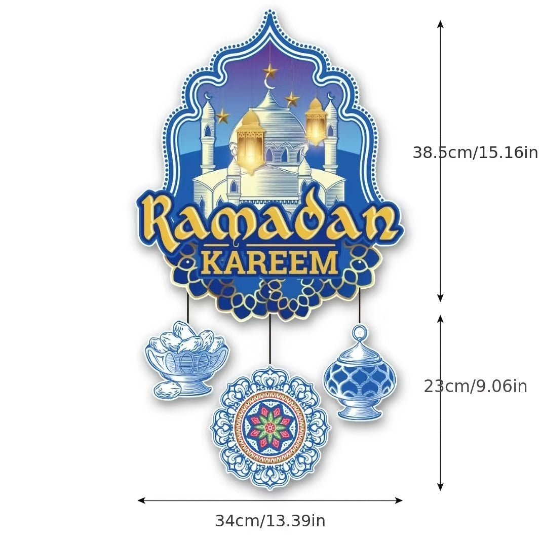 Eid Al-Fitr bayramini Ramazon Karim eshik bezaklari bilan nishonlang, unda Islomiy arabcha kaligrafiya, yarim oy dizayni va bayram devor bezaklari mavjud. Qog'oz materialidan tayyorlangan, 14 yosh va undan katta yoshdagilar uchun mos.