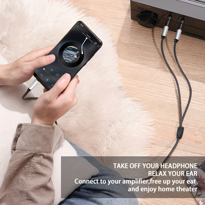 Cable de audio de 3.5mm a 6.35mm 2-en-1, malla de nylon, aleación de aluminio, sonido de alta fidelidad para PC, teléfono, tableta, micrófono, altavoz, guitarra