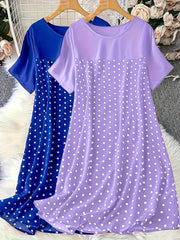 Женский комплект ночной рубашки с коротким рукавом в горошек из хлопка, повседневная домашняя одежда