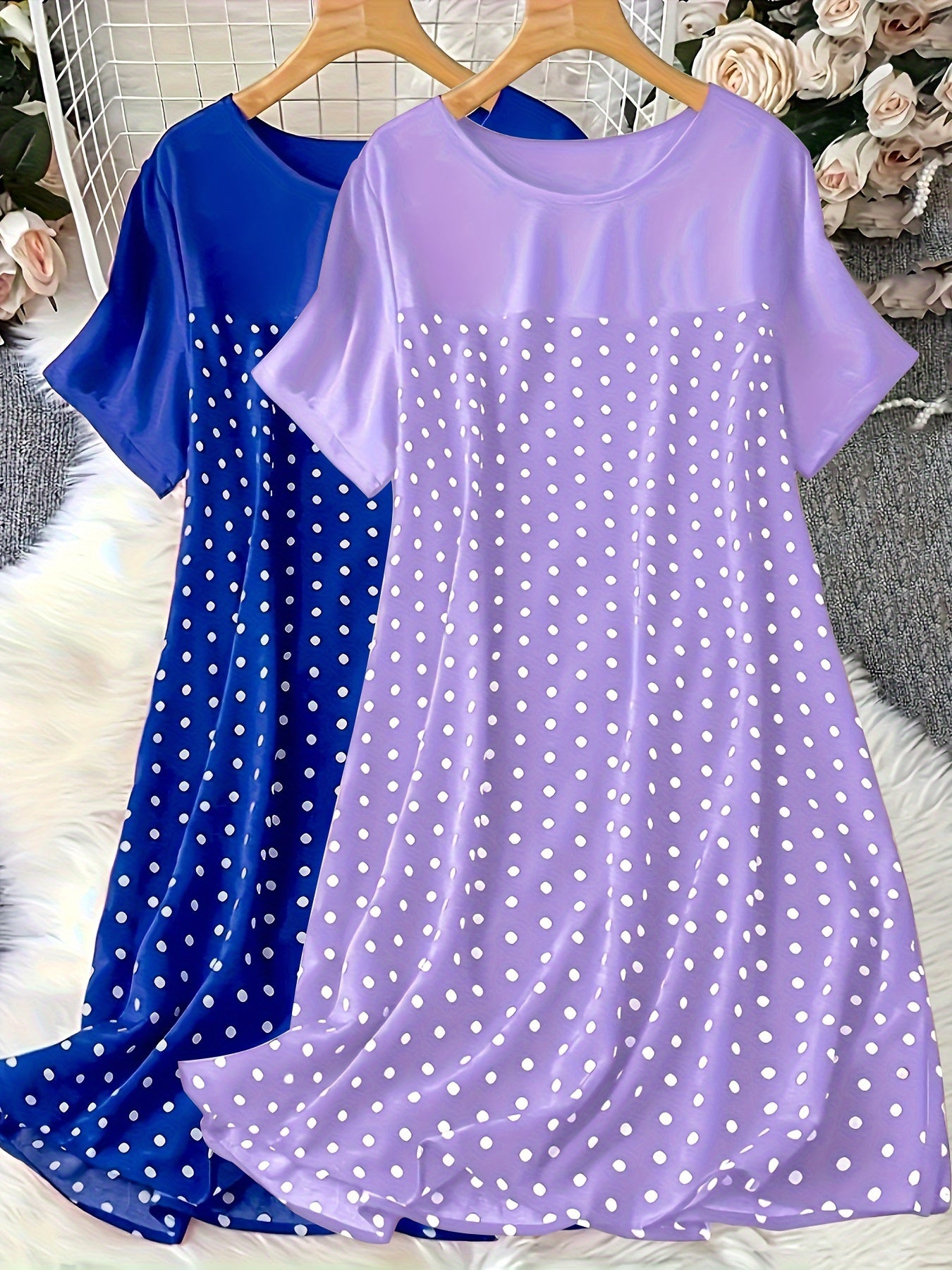 Женский комплект ночной рубашки с коротким рукавом в горошек из хлопка, повседневная домашняя одежда