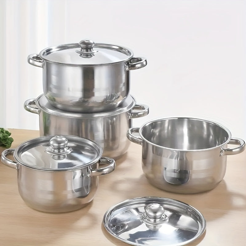 Stainless Steel Cookware Set 10 Pieces with Soup Pot Frying Pan Kitchen Essentials