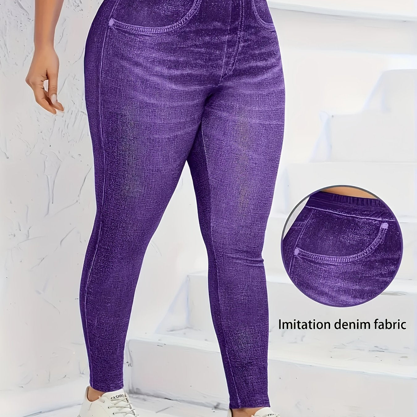 Plus Size Women Purple Y2K Retro Printed High-Elasticity Leggings