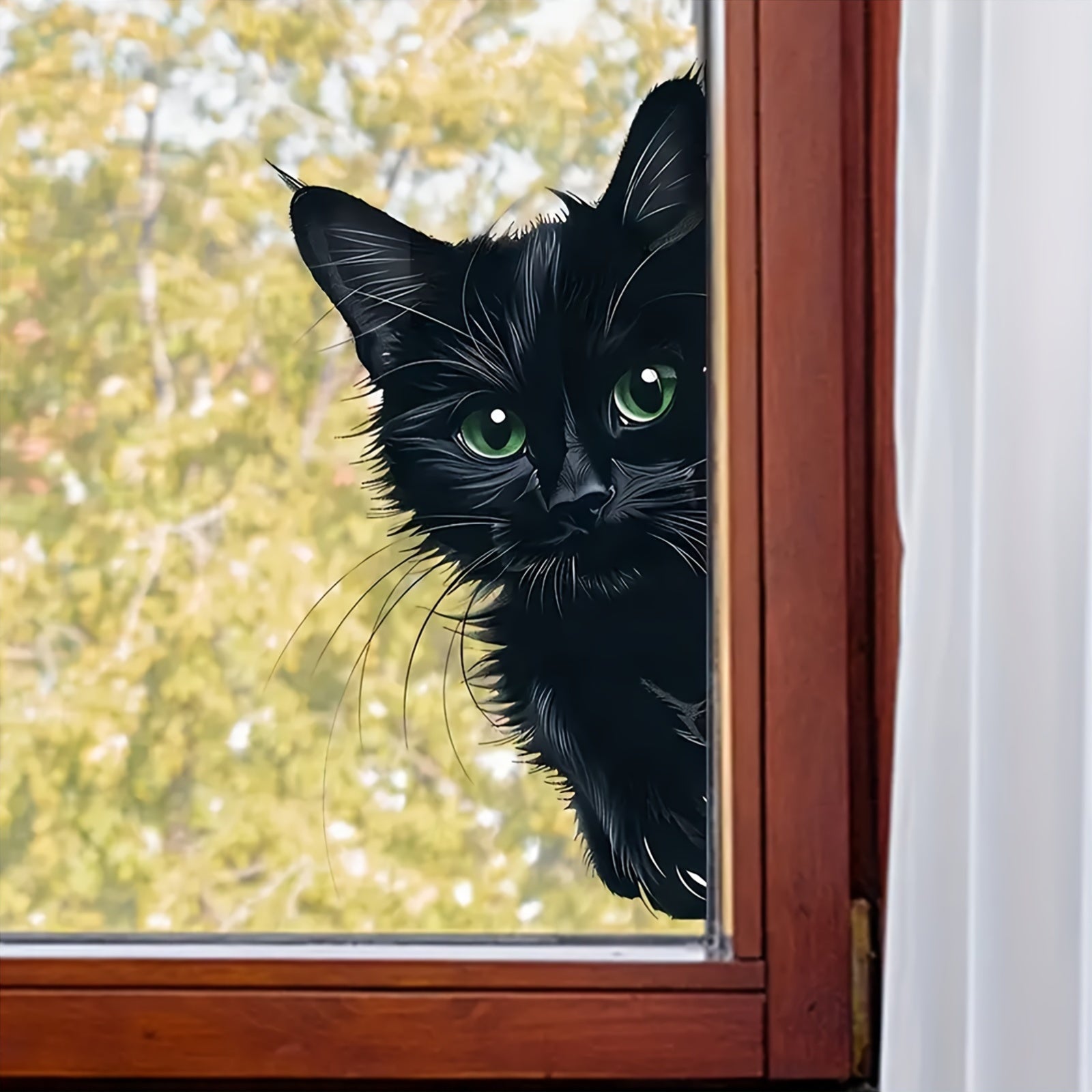 Animal Print Wall Decal Black Cat Reusable Adhesive Window Sticker 30cm x 16cm