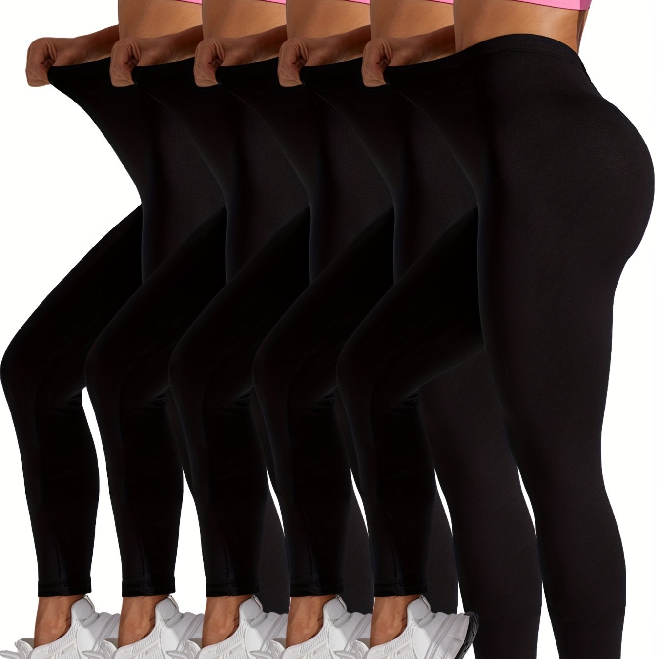 Plus Size Women Sports Leggings Set 5 Pack, Super Soft, Yoga Workout