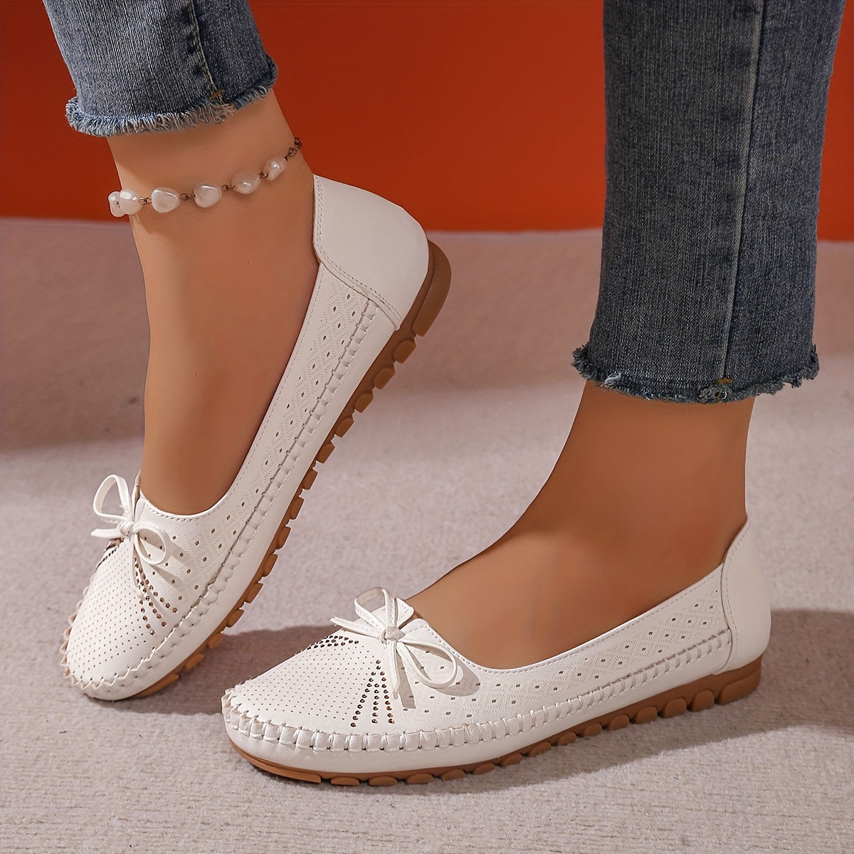 Women's Flat Shoes with Bowknot Faux Leather Slip-On All-Season Velvet Lining