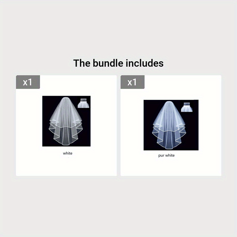 White Bridal Veil with 2 Layers of Ribbon Edge Wedding Accessories