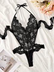 Women's Floral Lace Teddy with Halter Back Sexy Lingerie