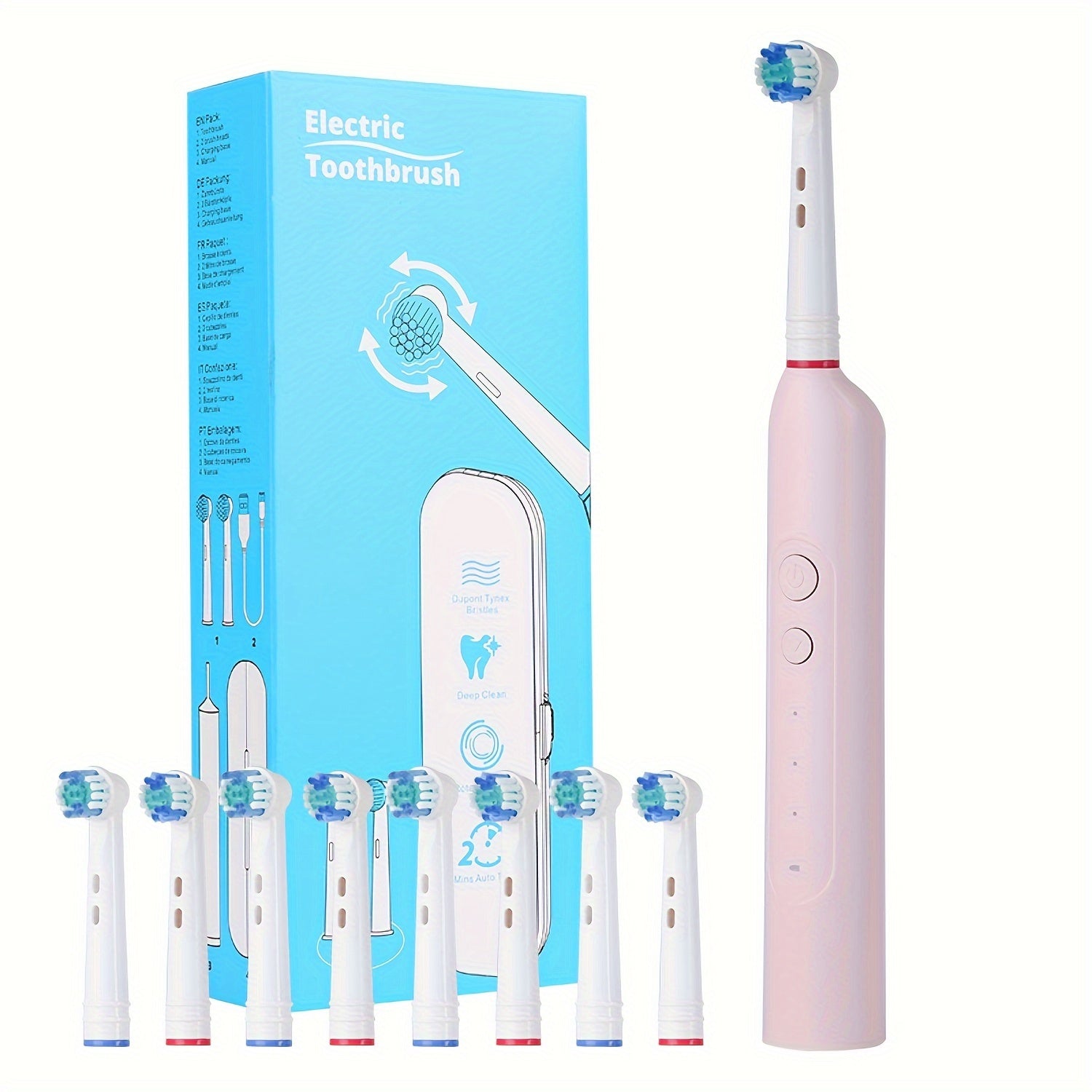 Adult Rechargeable Electric Toothbrush with 8 Brush Heads and Travel Case