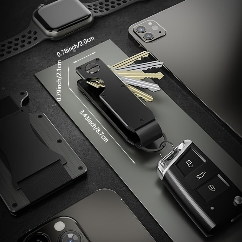 Men's Compact Metallic Key Holder, Minimalist Smart Keychain for 2-6 Keys