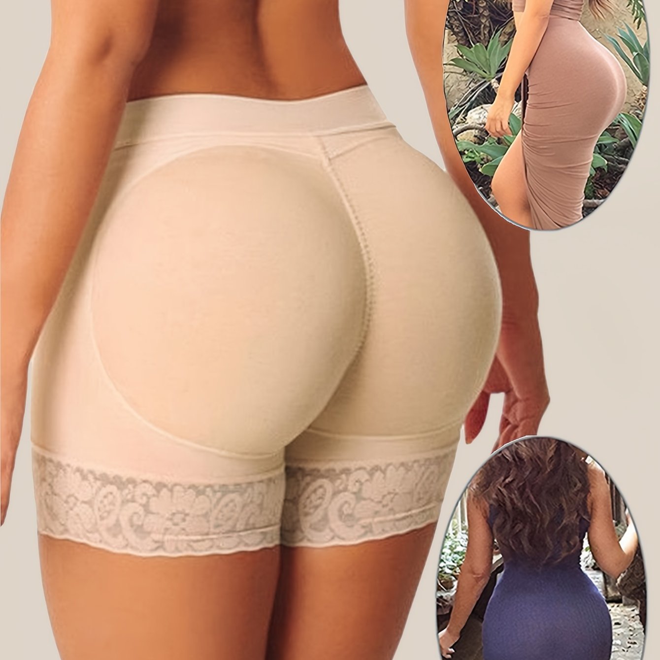 Women’s Faux Buttock Enhancer Shapewear Shorts Polyester Spandex Solid
