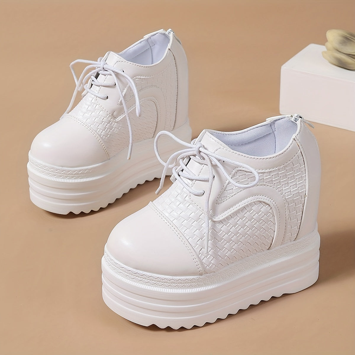 Zapatillas de PU transpirables para mujer con plataforma de tacón de 12cm, zapatos casuales