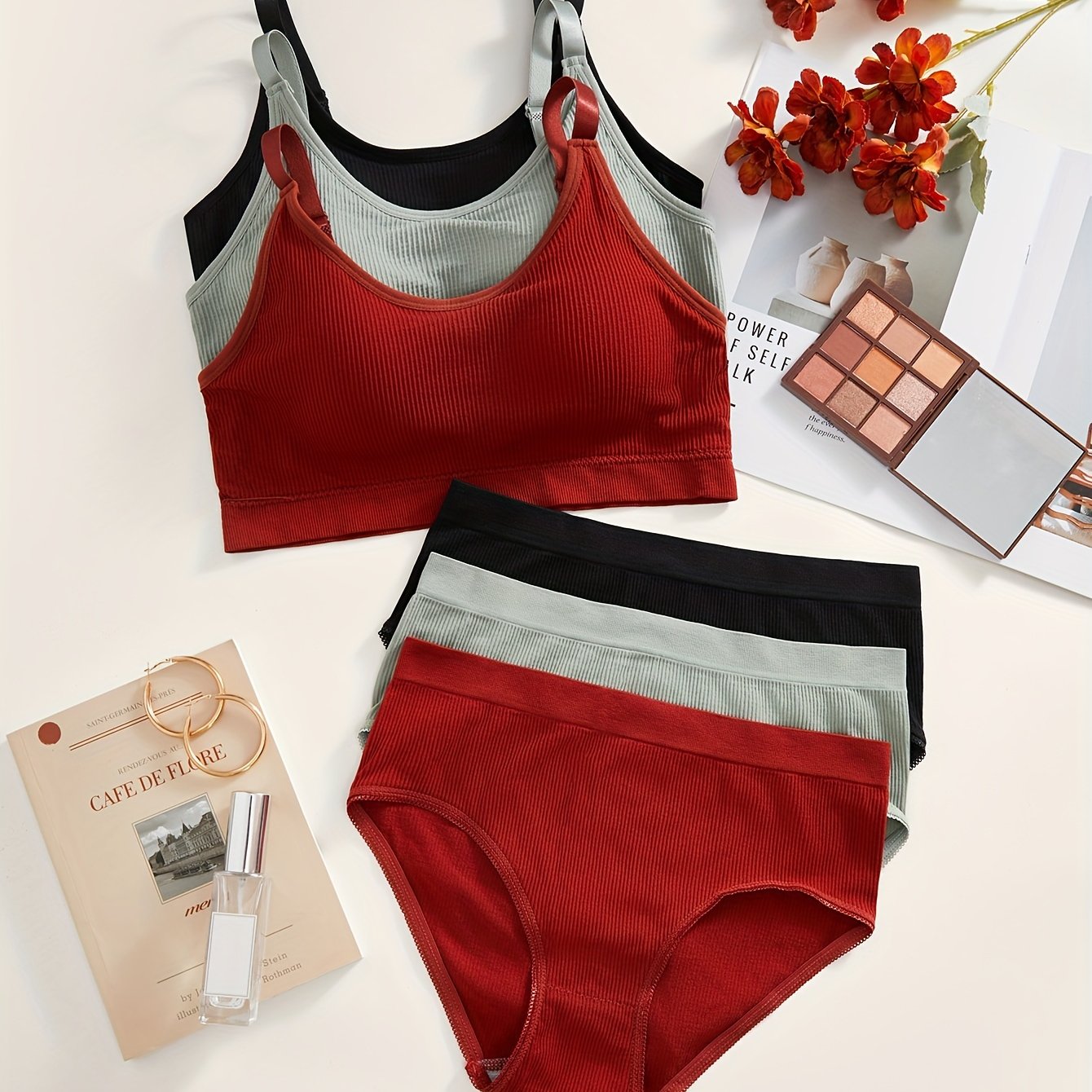 Tricolor Lingerie Set for Women with Adjustable Straps and Soft Fabric
