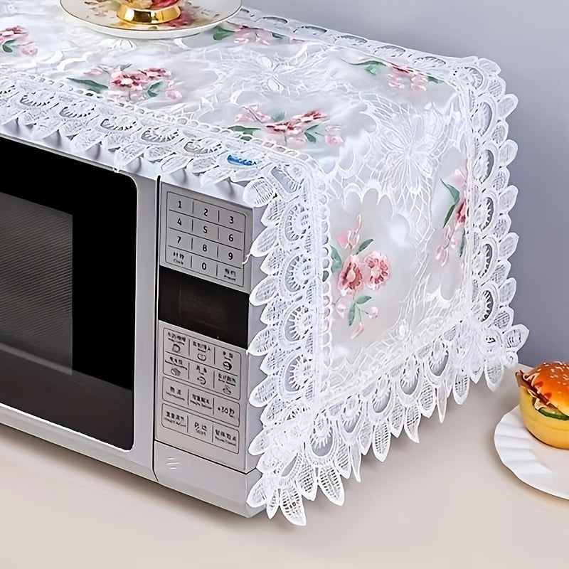 Yevropa uslubidagi dantel mikroto'lqinli pechka qopqog'i, polyester changdan himoya qiluvchi, gullar dizayni bilan, batareya talab qilinmaydi. mikroto'lqinli ovqat qopqog'i