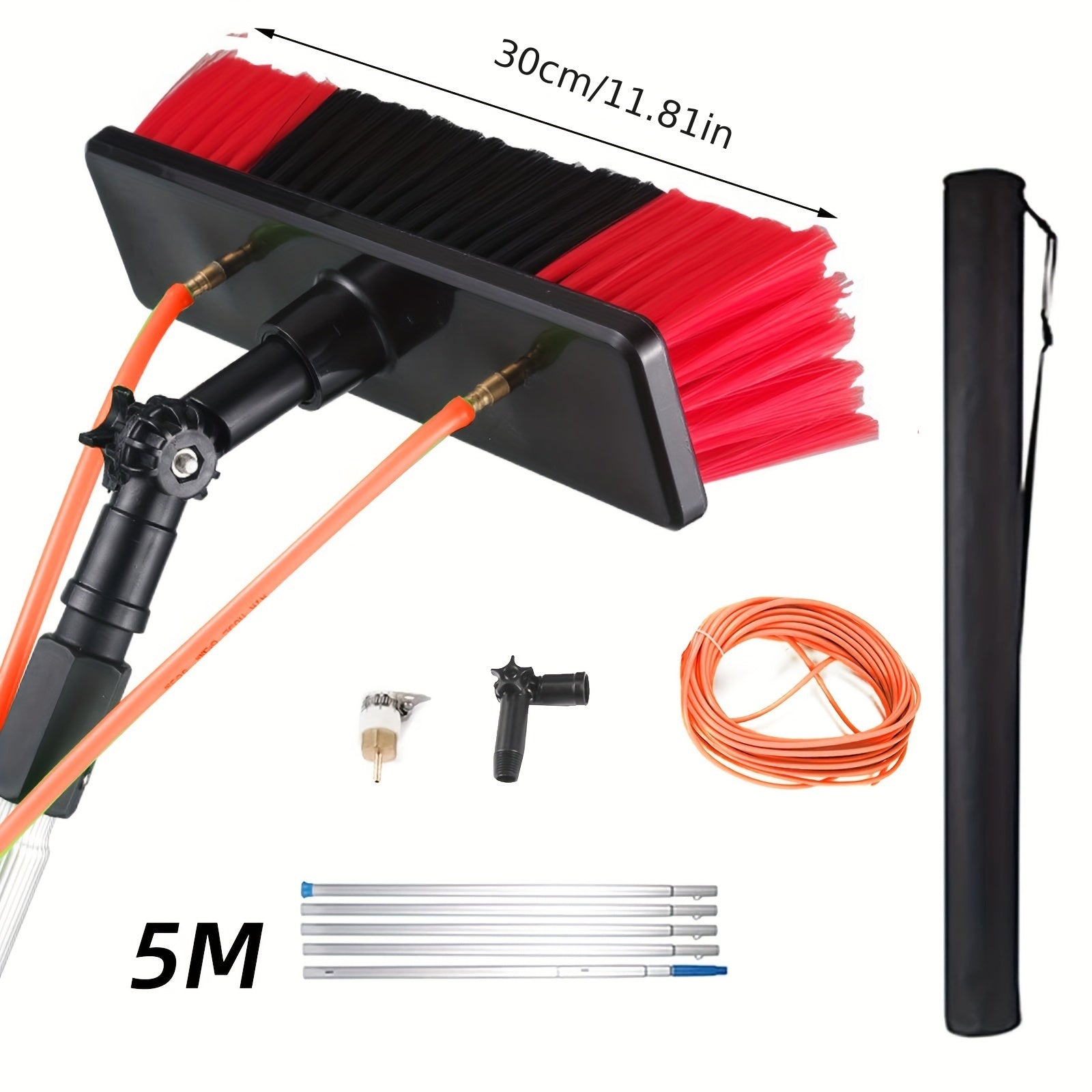 Solar Panel Cleaning Brush Set with Water Flow Telescopic Extension Pole
