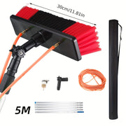 Quyosh panellari uchun tozalash cho'tkasi to'plami, suv oqimi bilan, zaryadsiz quvvat rejimi, plastik material, portativ teleskopik uzatma tayoqchasi, ko'p funksiyali suv purkagich, oson yig'ilish va ajratish. Quyosh