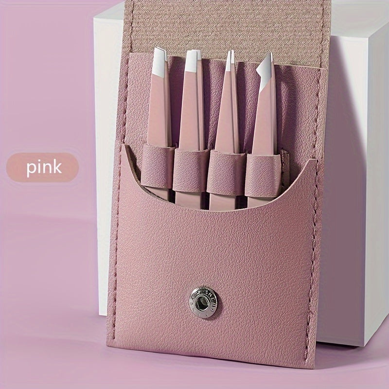 4Pcs Stainless Steel Eyebrow Tweezers Set for Eyelash Removal Rustproof Durable