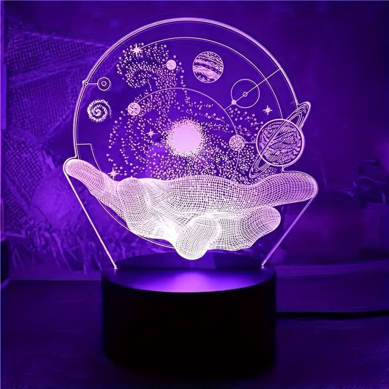 Lámpara nocturna 3D con diseño de universo cósmico, control táctil, cambio de color, alimentada por USB para ambiente en el dormitorio y regalo