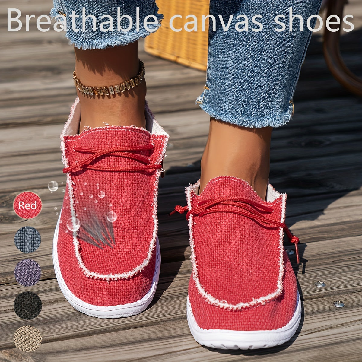 Women’s Breathable Solid Color Slip-On Loafers with Patterned Design