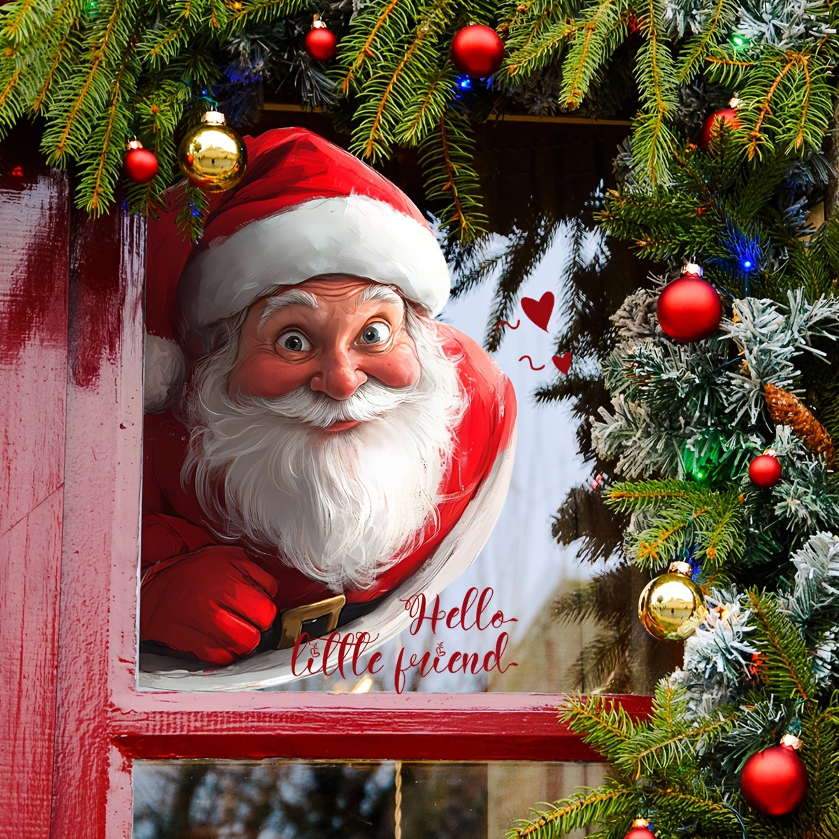 Santa Claus Greetings Double-Sided Glass Window Decal Reusable PVC Sticker for Bathroom Home Decor