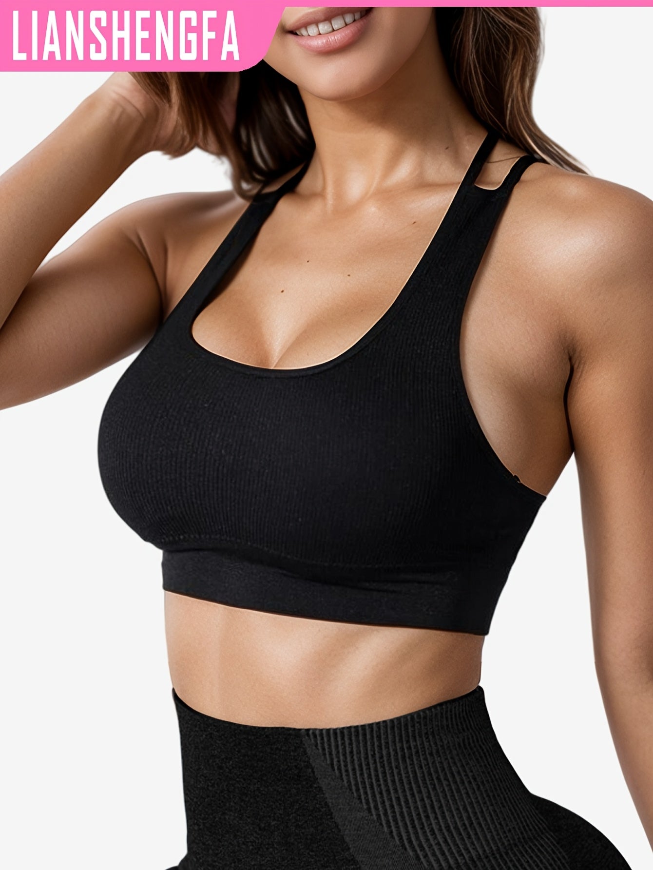 High-Elastic Sports Bra Seamless Yoga Tank Top Breathable Mesh Double Shoulder