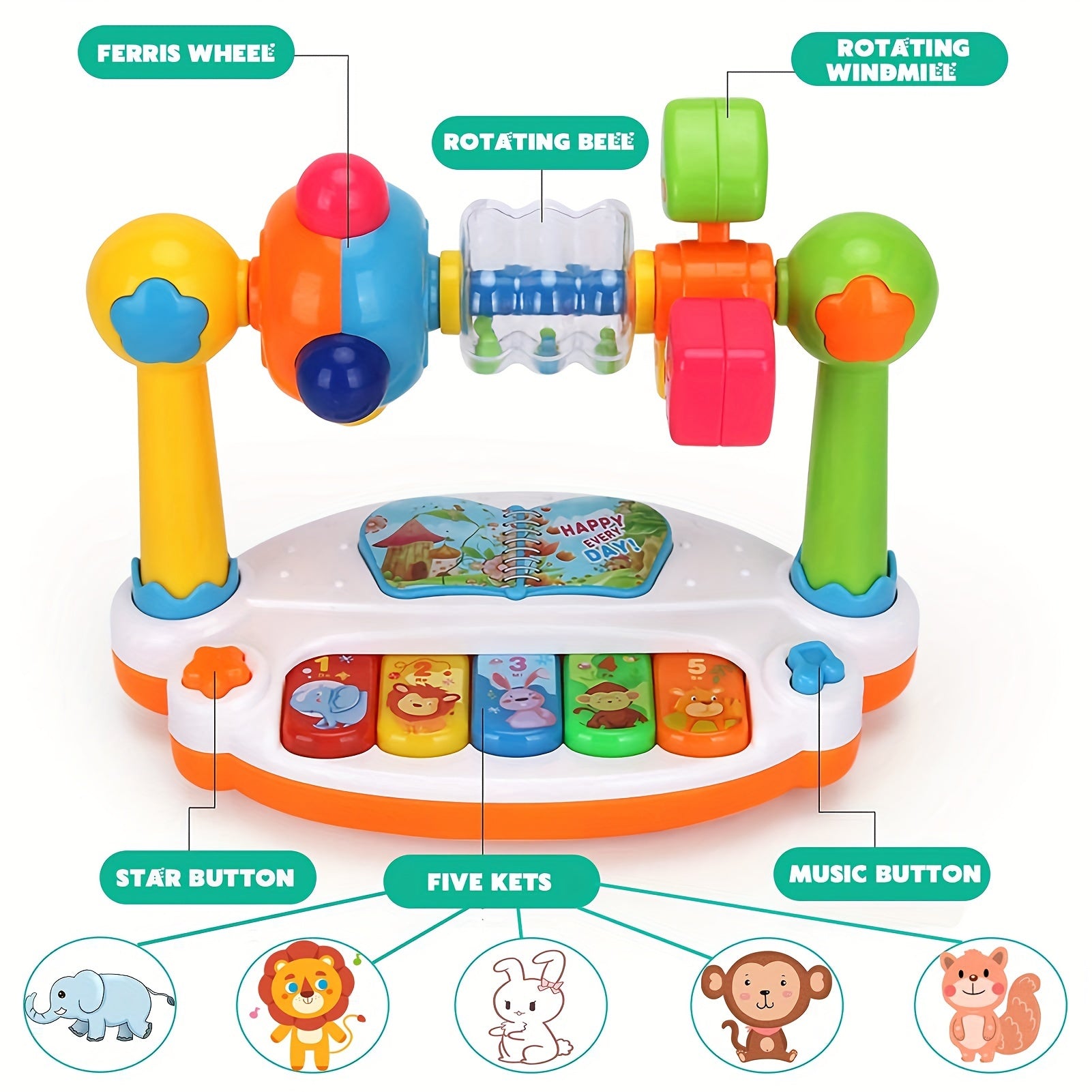 Children's Music Piano Toy for Early Childhood Education, Plastic, Mixed Color