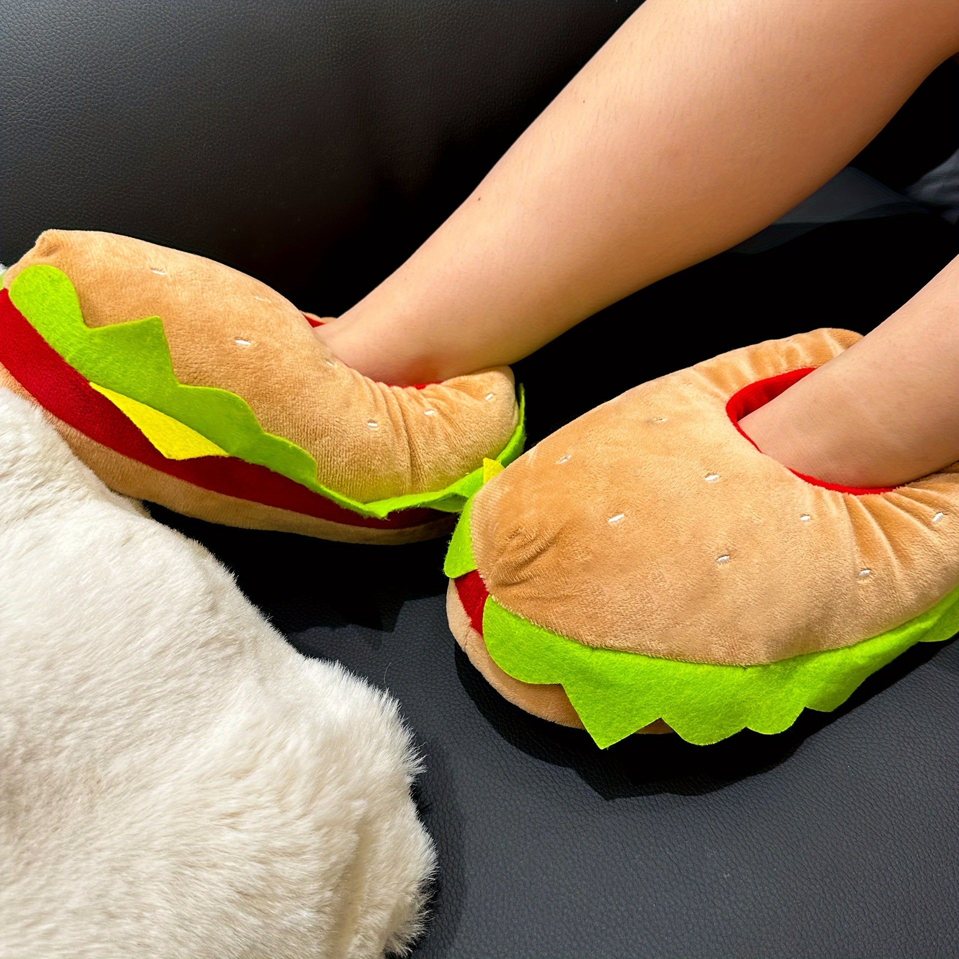 Women/Unisex Plush Hamburger Slippers Indoor Cozy House Shoes