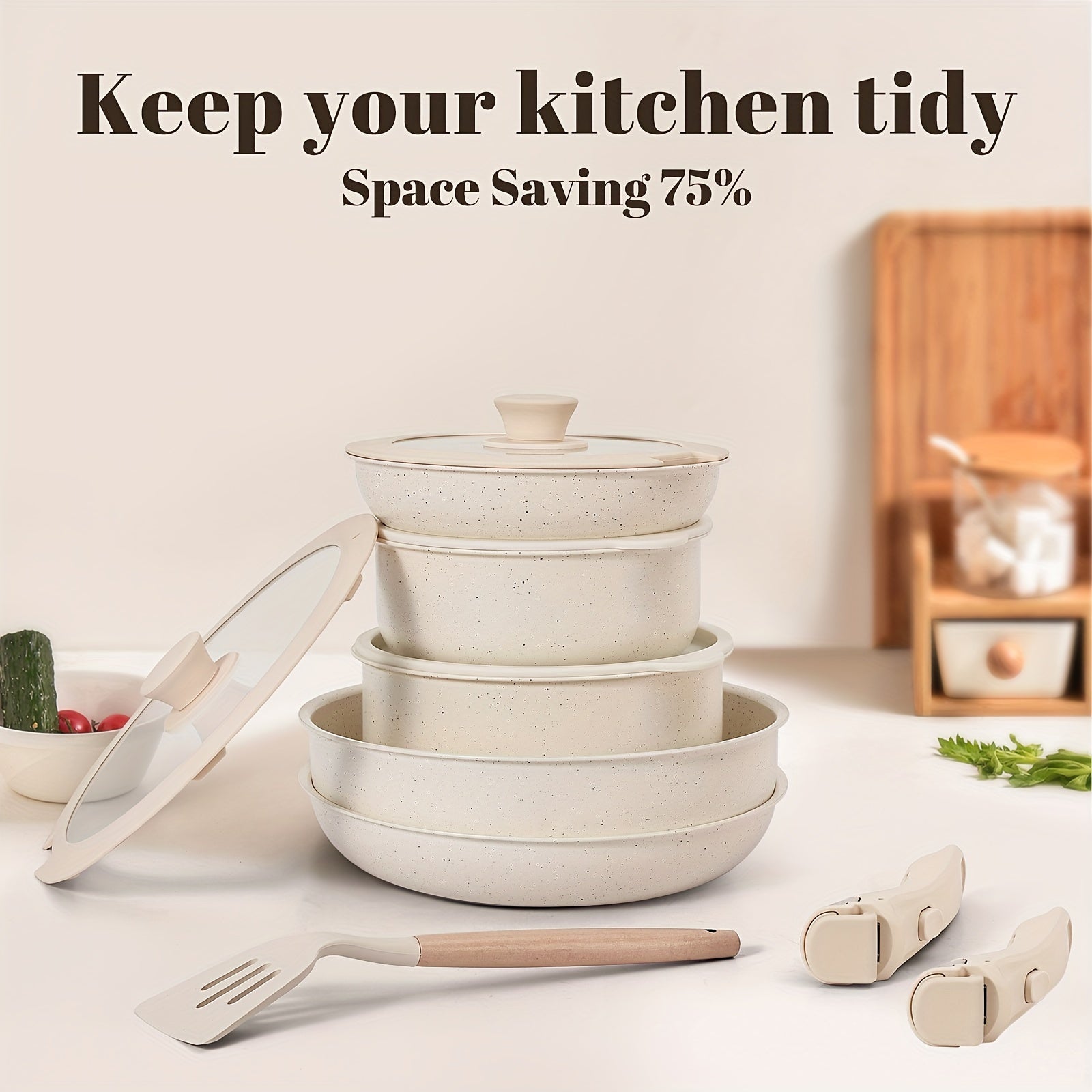 Aluminum Induction Cookware Set Non-Stick Detachable Handle 3 Pots 3 Pans Dishwasher Safe