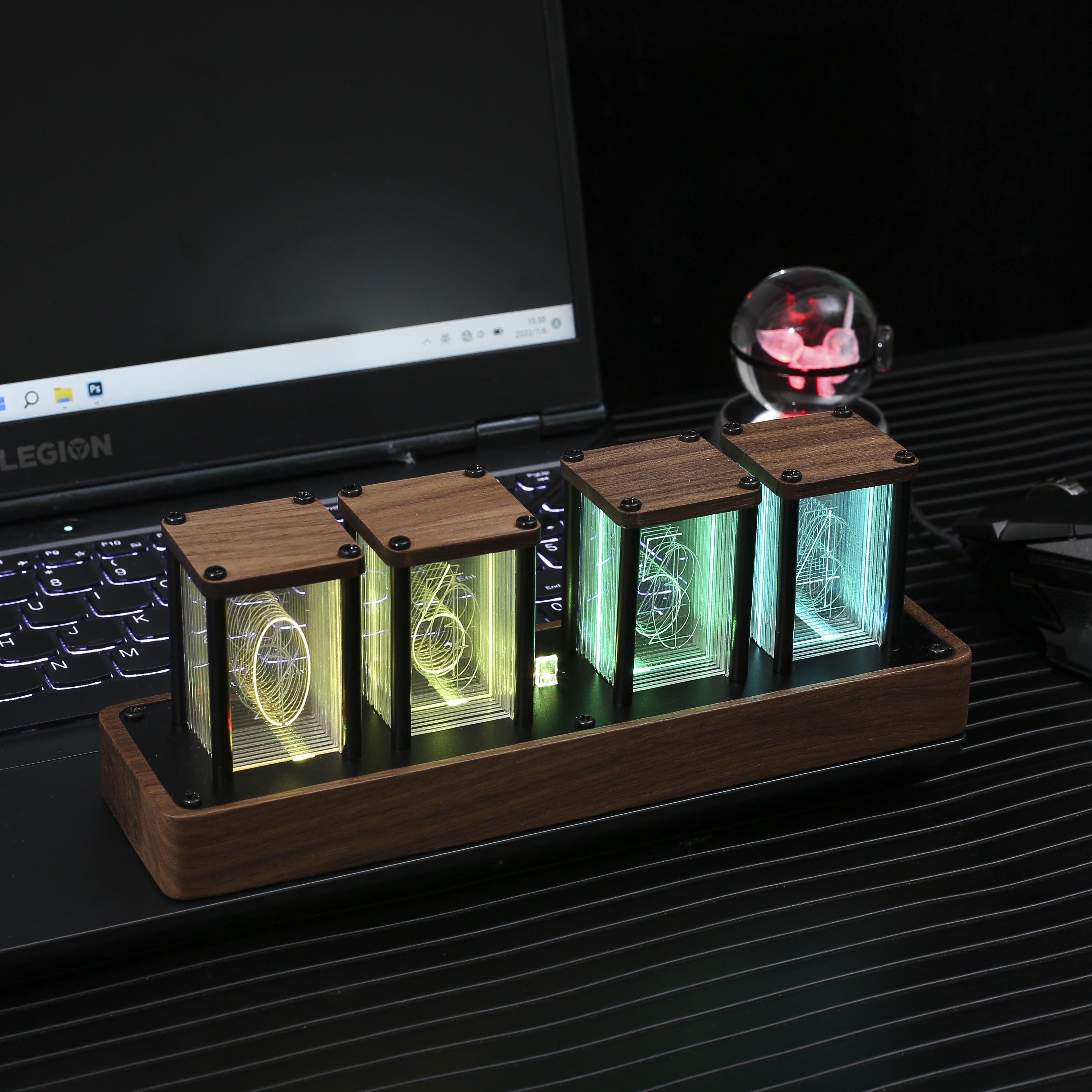 Nixie Tube Desk Clock with Wi-Fi Remote Control 12/24H USB Powered Walnut Wood