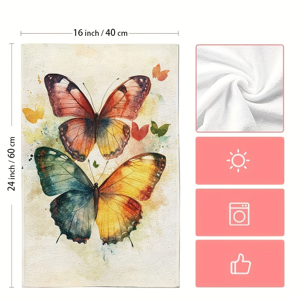 Set of 2 Ultra Soft Kitchen Towels with Vibrant Watercolor Butterfly Design