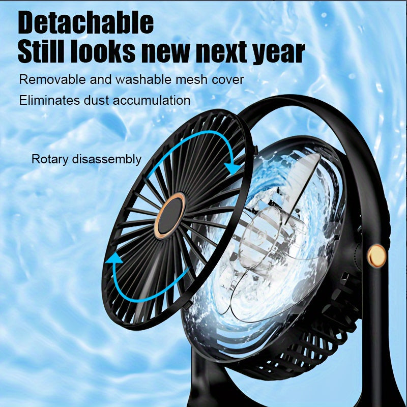 Rechargeable Portable USB Desk Fan with LED Night Light, 5 Speeds, Quiet Operation