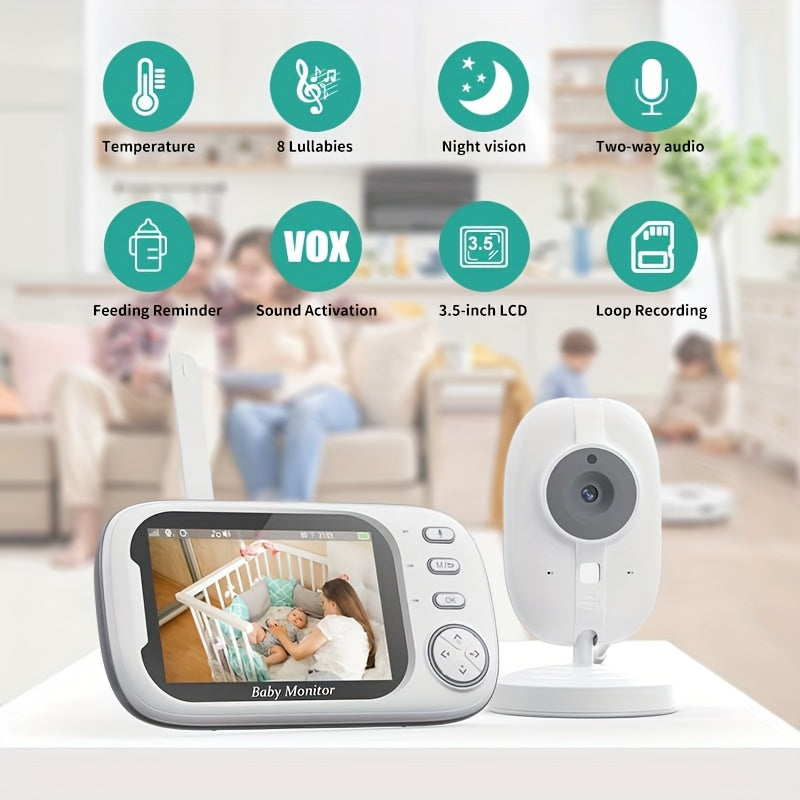 Baby Monitor 720P Camera 8.89cm LCD Wireless Video Night Vision Two-Way Audio