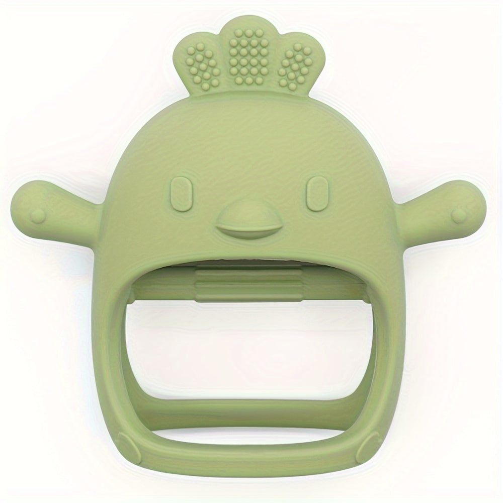 Yumshoq silikon tovuq shaklidagi tishlash mittenslari - 3 oydan oshgan bolalar uchun mos keladigan tushirishga qarshi chaynash o'yinchoqlari, turli ranglarda mavjud