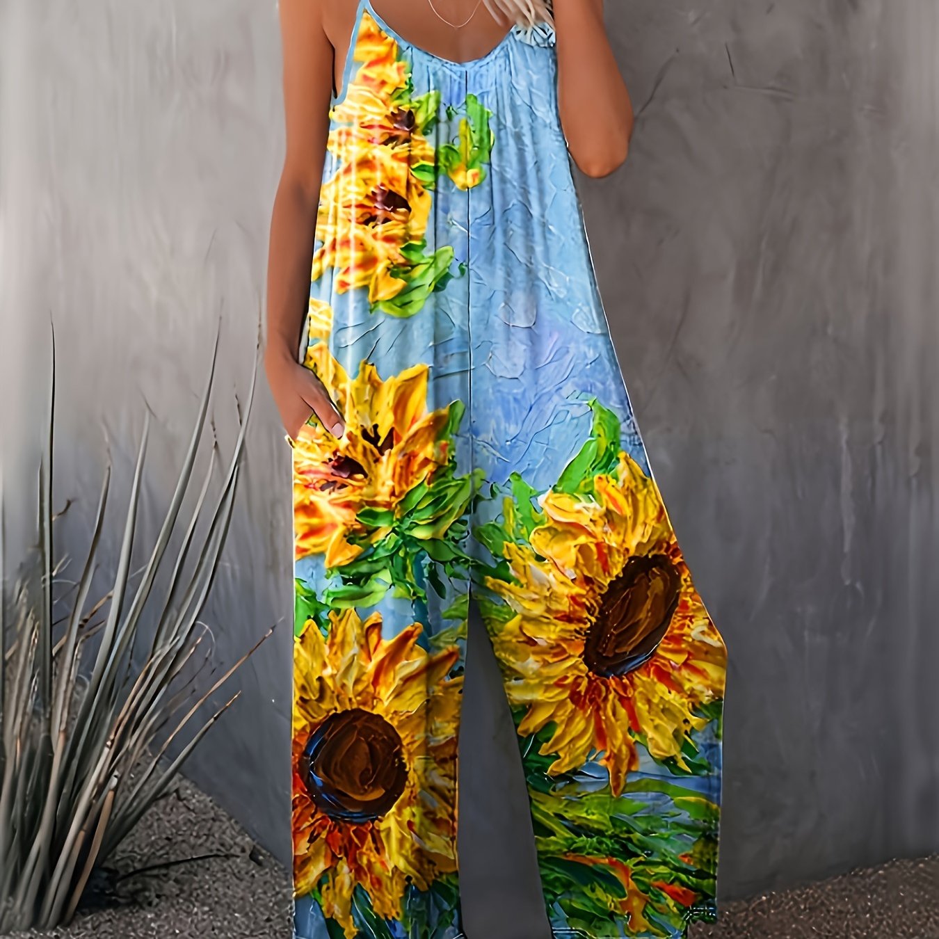 Женский комбинезон с цветочным принтом и широкими штанинами, с рюшей на подоле, повседневный без рукавов romper