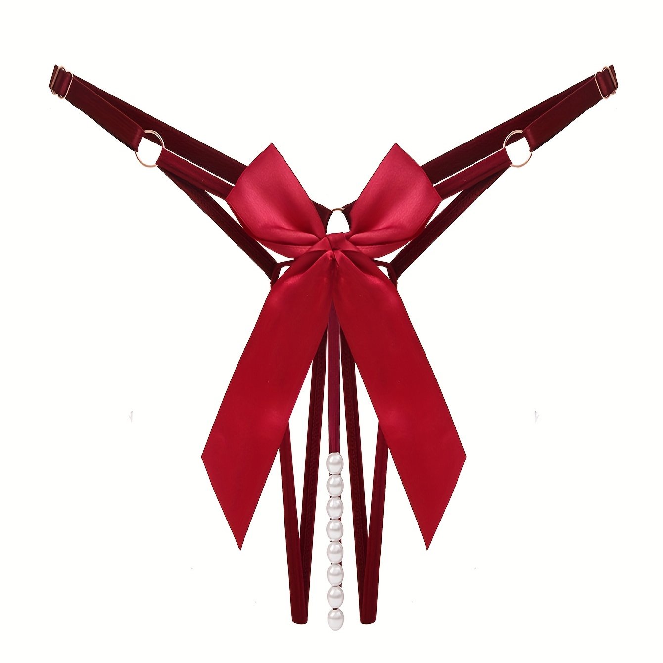 Women's Lace Thongs with Bow Knot and Faux Pearl Decoration Open Crotch Lingerie