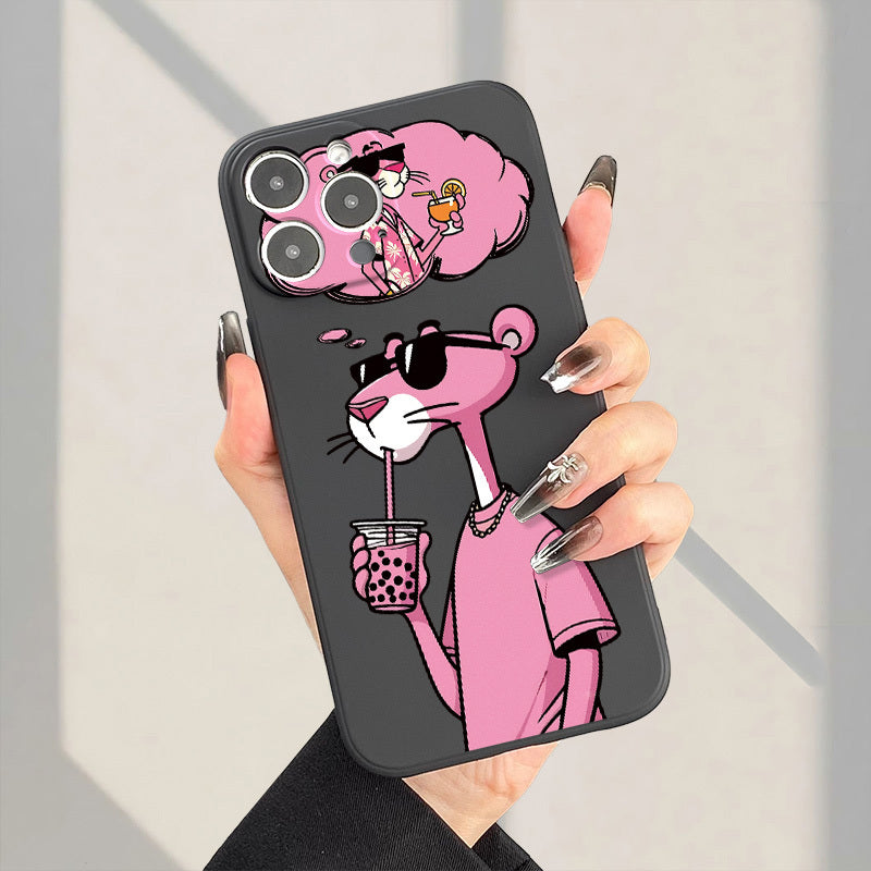 Pink Panther Silicone Phone Case for All iPhone Models Couples Protective Cover