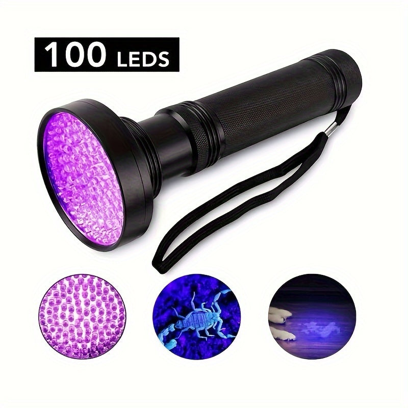 UV Blacklight Flashlight UV395nm Ultraviolet LED with Metal Body, Battery Powered, 21/51/100 LEDs