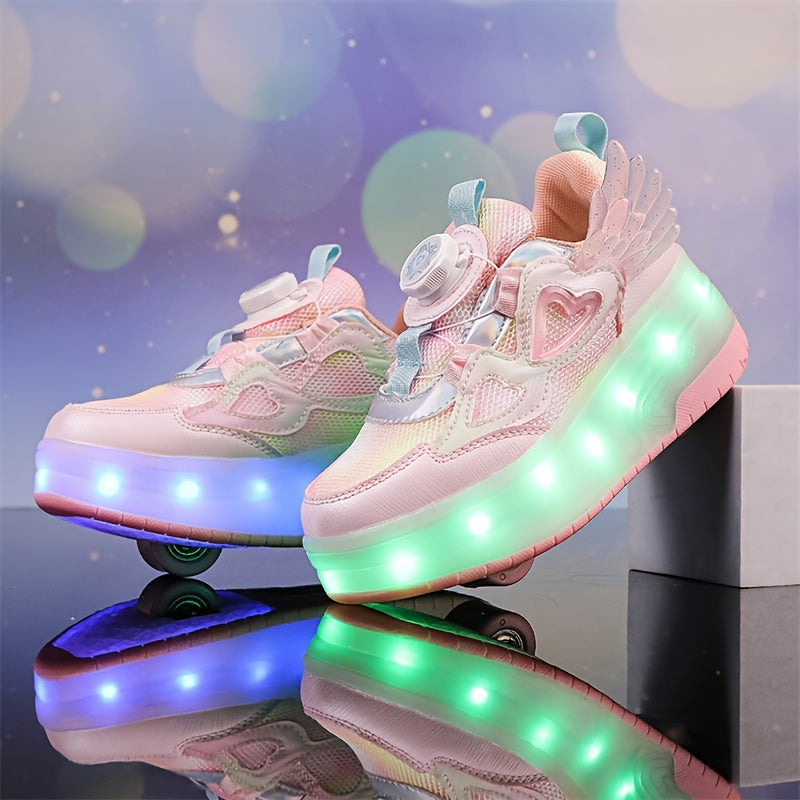 Girls Light-Up Roller Skates Breathable Durable Stylish with Rotating Buckle Closure