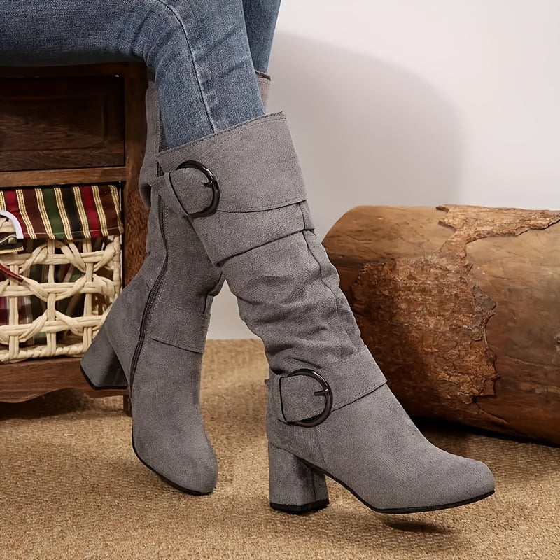 Women's Knee-High Boots Faux Leather Chunky Heel Casual Winter