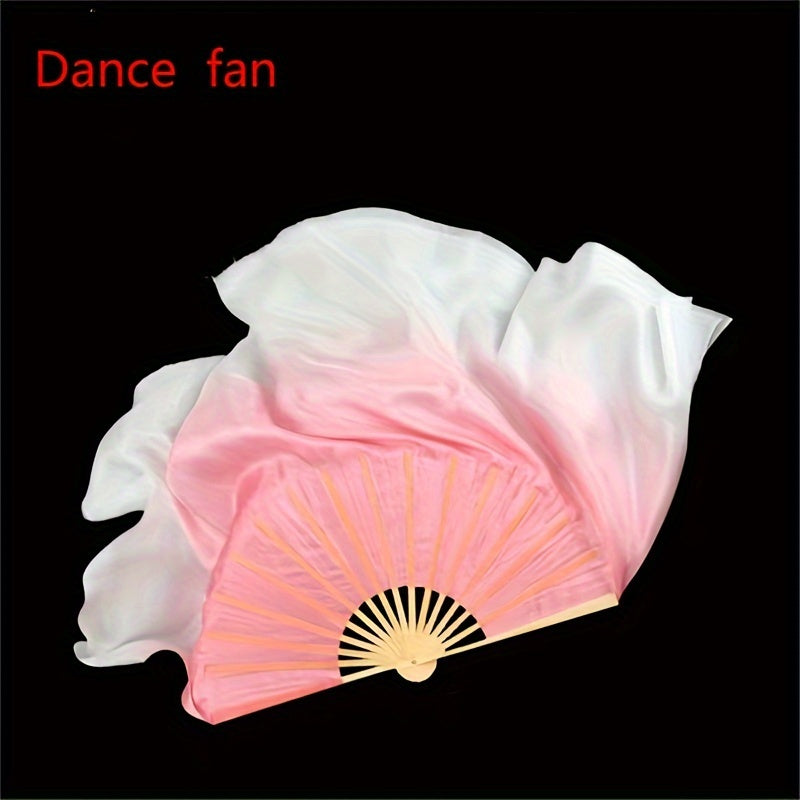 Pink Gradient Folding Dance Fan Double-Sided Silk Performance Party Decor