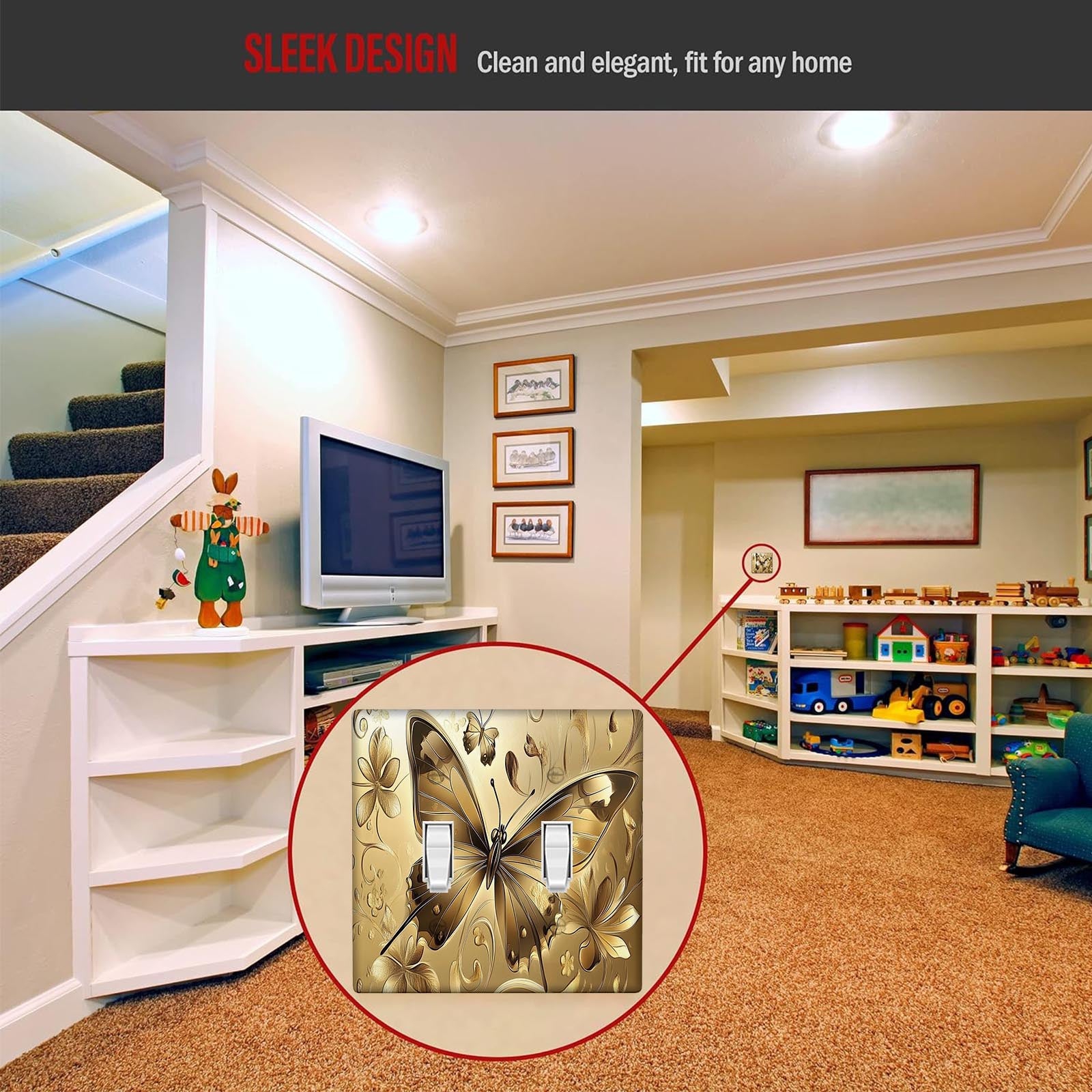 Qoplangan Kelebek Devori Plitasi - 1 yoki 2 Gang Chiqishlariga mos keladi, Yotoqxona va Oshxona uchun mukammal, Uy Yoritgichi bilan ishlaydi, PVC Material