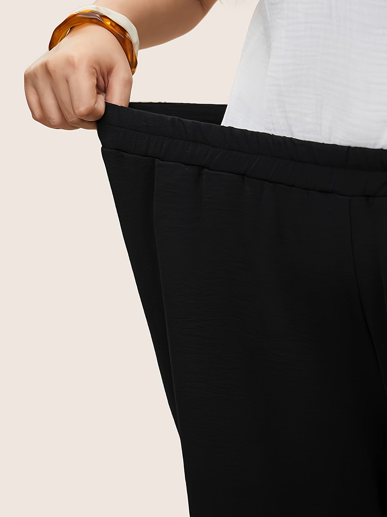 Women's Plus Size Olive Green Wide Leg Pants with Pockets and Elastic Waist