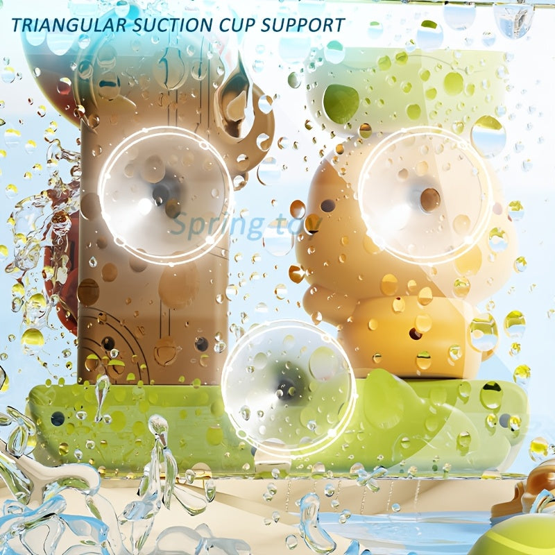 Colorful Cartoon Duck Bath Toy Set for Kids with Suction Cup Spraying and Rotating Features in Orange Green Yellow