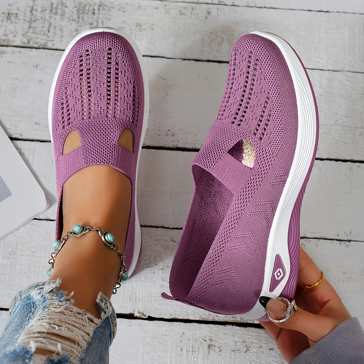Women's Slip-On Sneakers Lightweight Breathable Fabric All-Season Casual Rubber Sole
